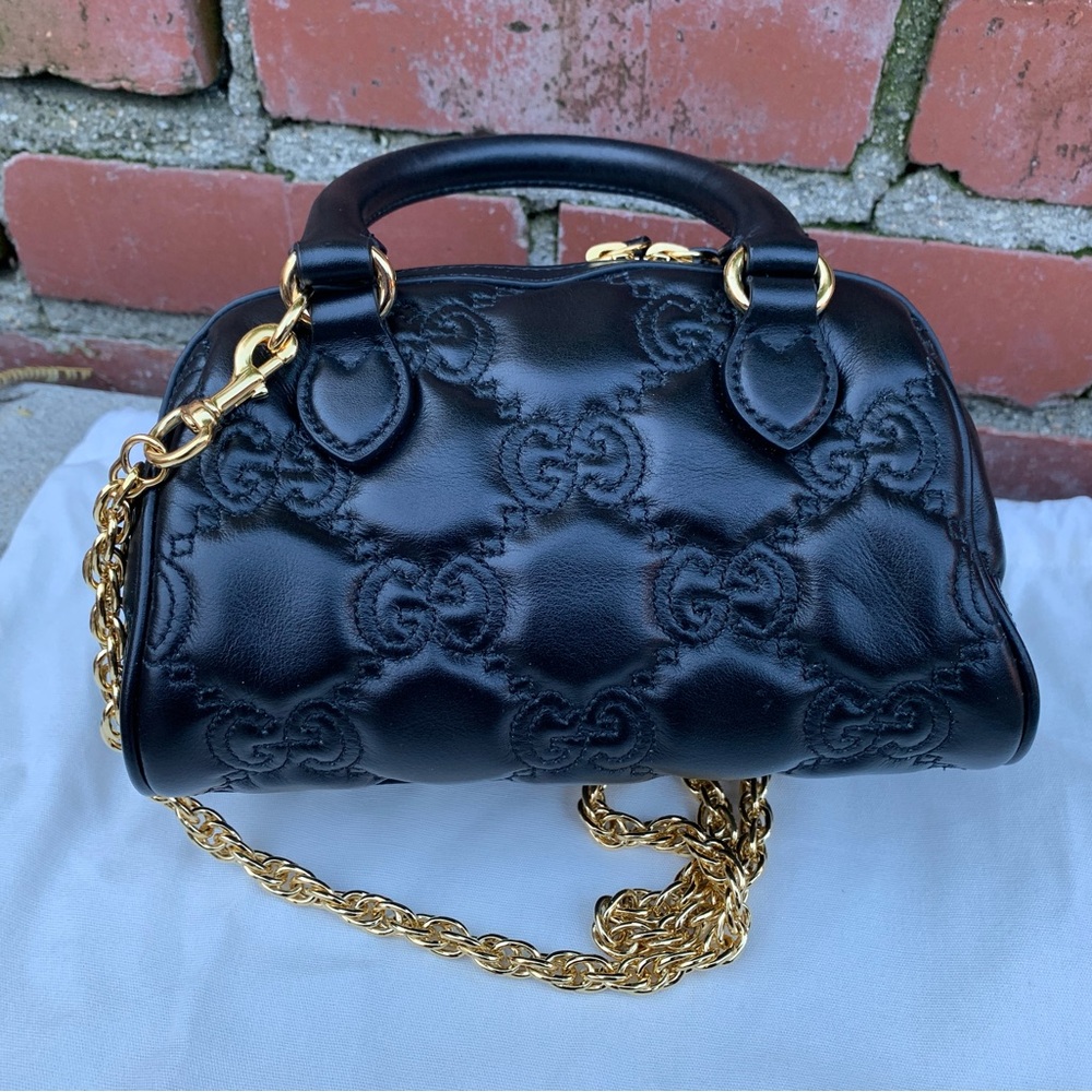 Gucci Black Leather Mini Bag with Gold Chain - Picture 4 of 11